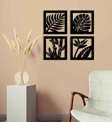 4 Frame Leaf Wooden Panels For Wall Decor