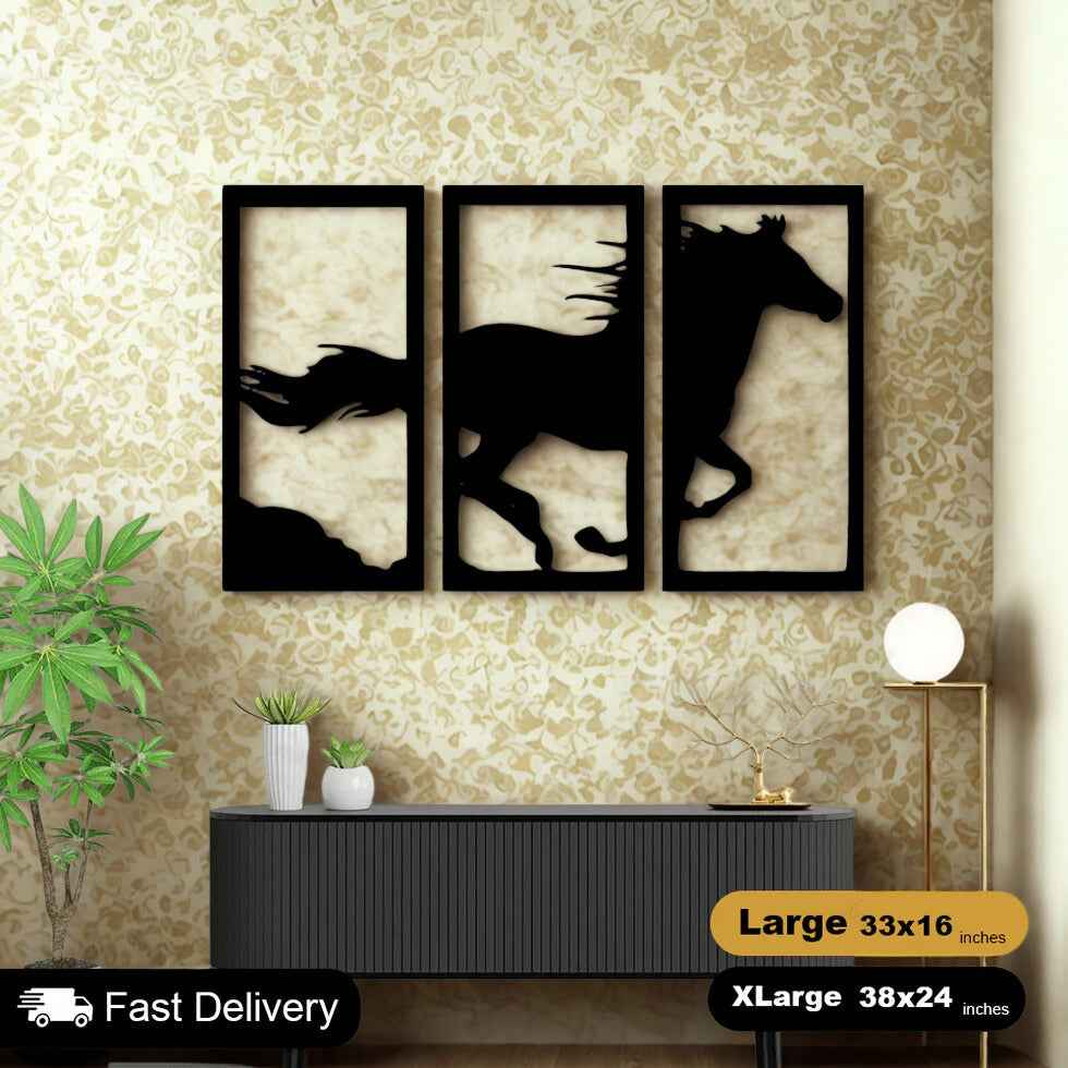 3 Frame Horse Wooden Panels For Wall Decor