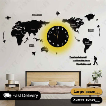 World Map Wooden Clock For Wall Decor