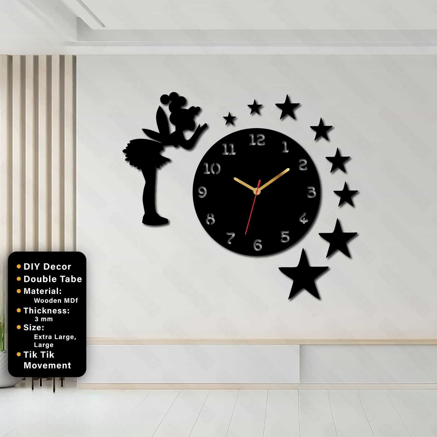 Star and Fairy Wooden Clock For Wall Decor