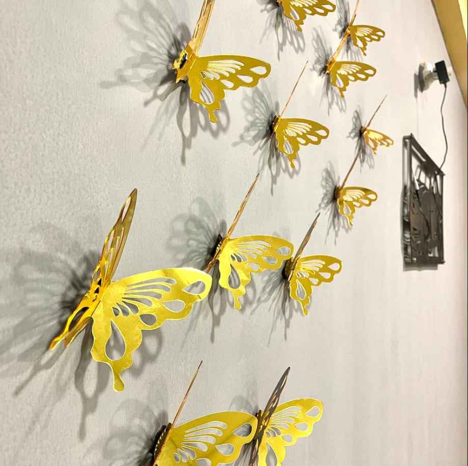 DIY 3d Miniature Golden & Silver Acrylic Butterflies For Wall Decor