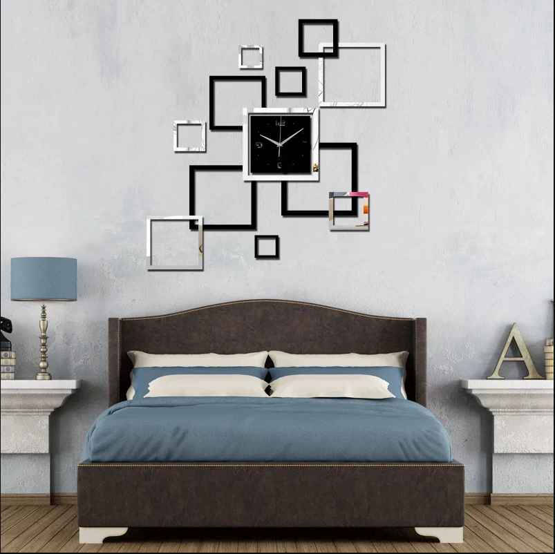 Square Shaped Silver & Golden Acrylic Clock For Wall Decor