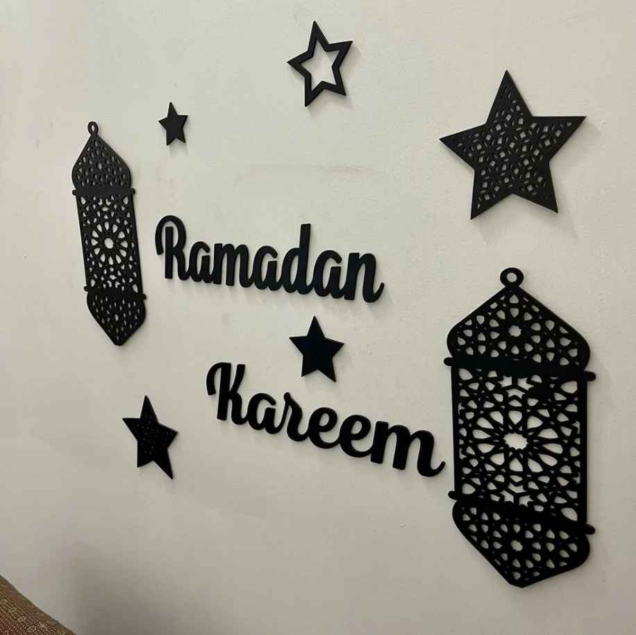 Islamic Ramadan Kareem Golden Acrylic & Black Wooden Decor For Wall Decor