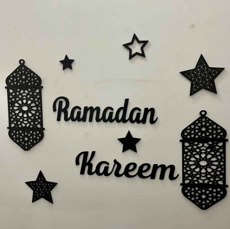 Islamic Ramadan Kareem Golden Acrylic & Black Wooden Decor For Wall Decor