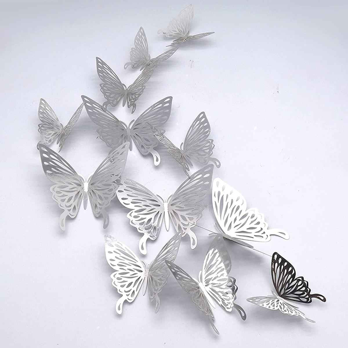 DIY 3d Miniature Golden & Silver Acrylic Butterflies For Wall Decor